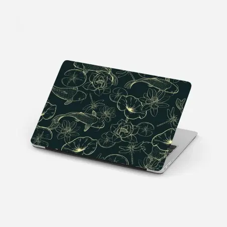 Adesivo per laptop serenità acquatica: carpe koi e fiori di loto • Wallissimo®