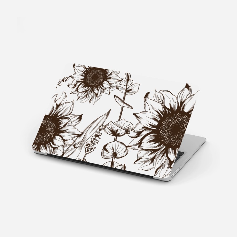 Adesivo per laptop girasoli a inchiostro su sfondo neutro