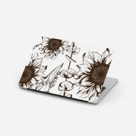 Adesivo per laptop girasoli a inchiostro su sfondo neutro • Wallissimo®