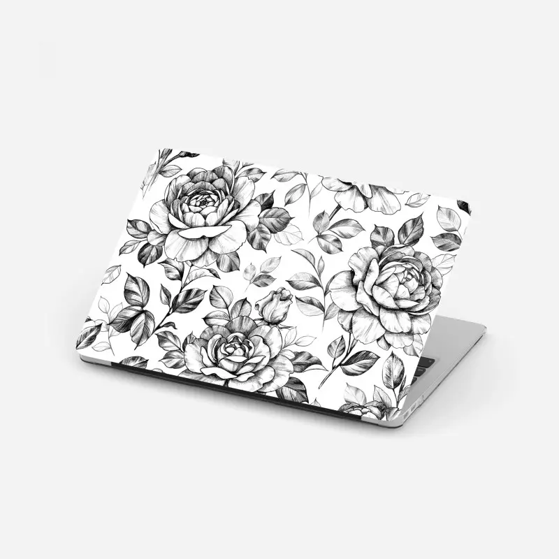 Adesivo per laptop motivo di rose disegnate a matita in stile vintage
