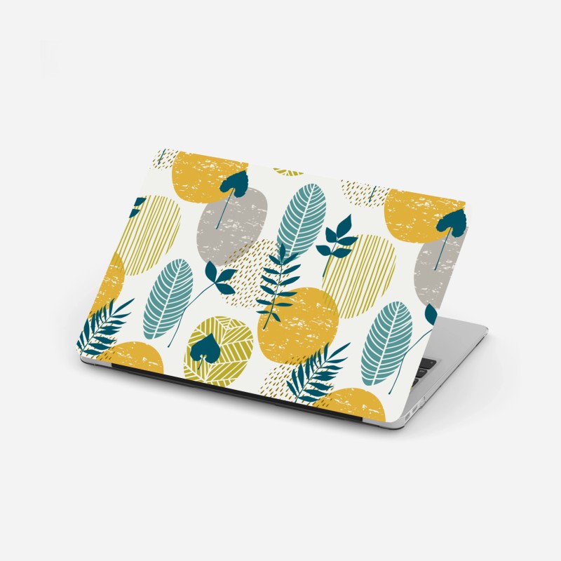 Adesivo per laptop motivo botanico geometrico in toni senape e petrolio