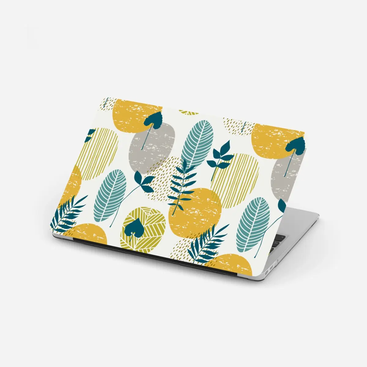 Adesivo per laptop motivo botanico geometrico in toni senape e petrolio • Wallissimo®