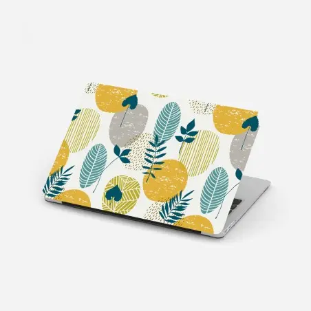 Adesivo per laptop motivo botanico geometrico in toni senape e petrolio • Wallissimo®