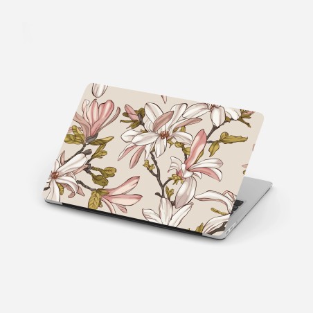 Adesivo per laptop magnolie in fiore su sfondo pastello • Wallissimo®