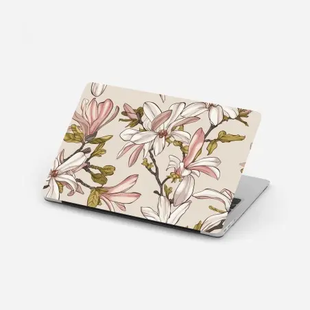 Adesivo per laptop magnolie in fiore su sfondo pastello • Wallissimo®