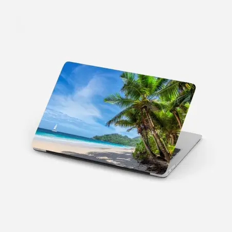 Adesivo per laptop oasi tropicale con palme e mare turchese • Wallissimo®
