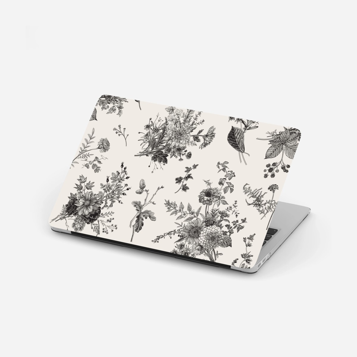 Adesivo per laptop motivo botanico vintage in bianco e nero • Wallissimo®