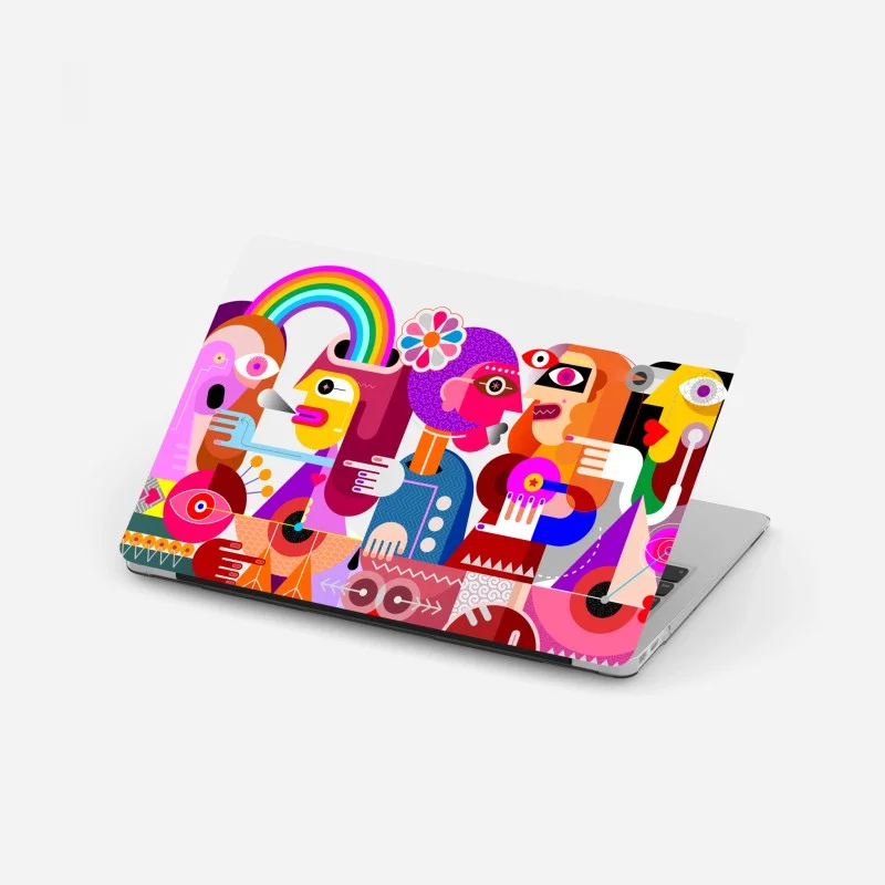 Adesivo per laptop viaggiatore arcobaleno su uccello geometrico