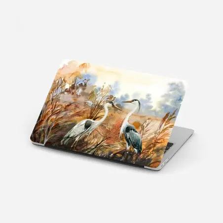Adesivo per laptop aironi nella palude acquerellata • Wallissimo®