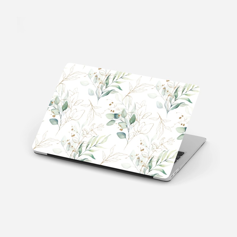 Adesivo per laptop motivo botanico acquerellato con accenti dorati