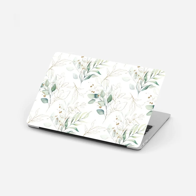 Adesivo per laptop motivo botanico acquerellato con accenti dorati