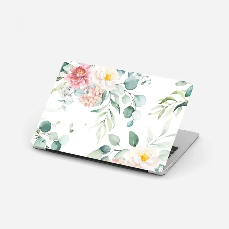 Adesivo per laptop motivo floreale acquerellato con peonie e foglie di eucalipto