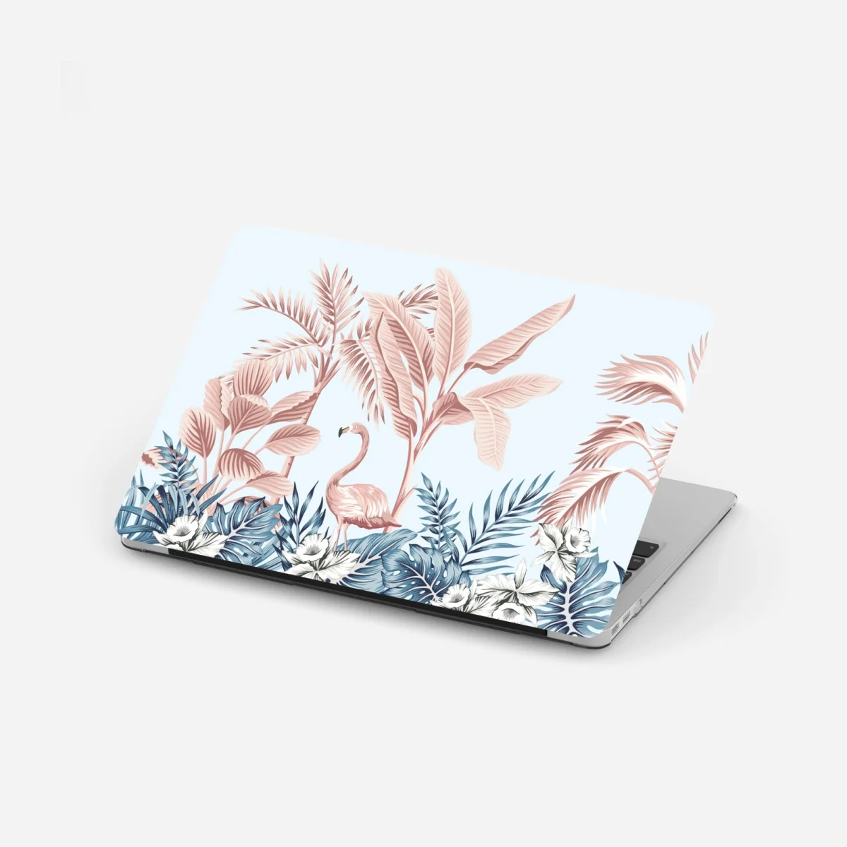 Adesivo per laptop scena tropicale rosa e azzurra con fenicottero • Wallissimo® Adesivo per laptop scena tropicale rosa e azzurra con fenicottero • Wallissimo®