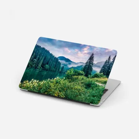 Adesivo per laptop alba nebbiosa sul lago • Wallissimo®