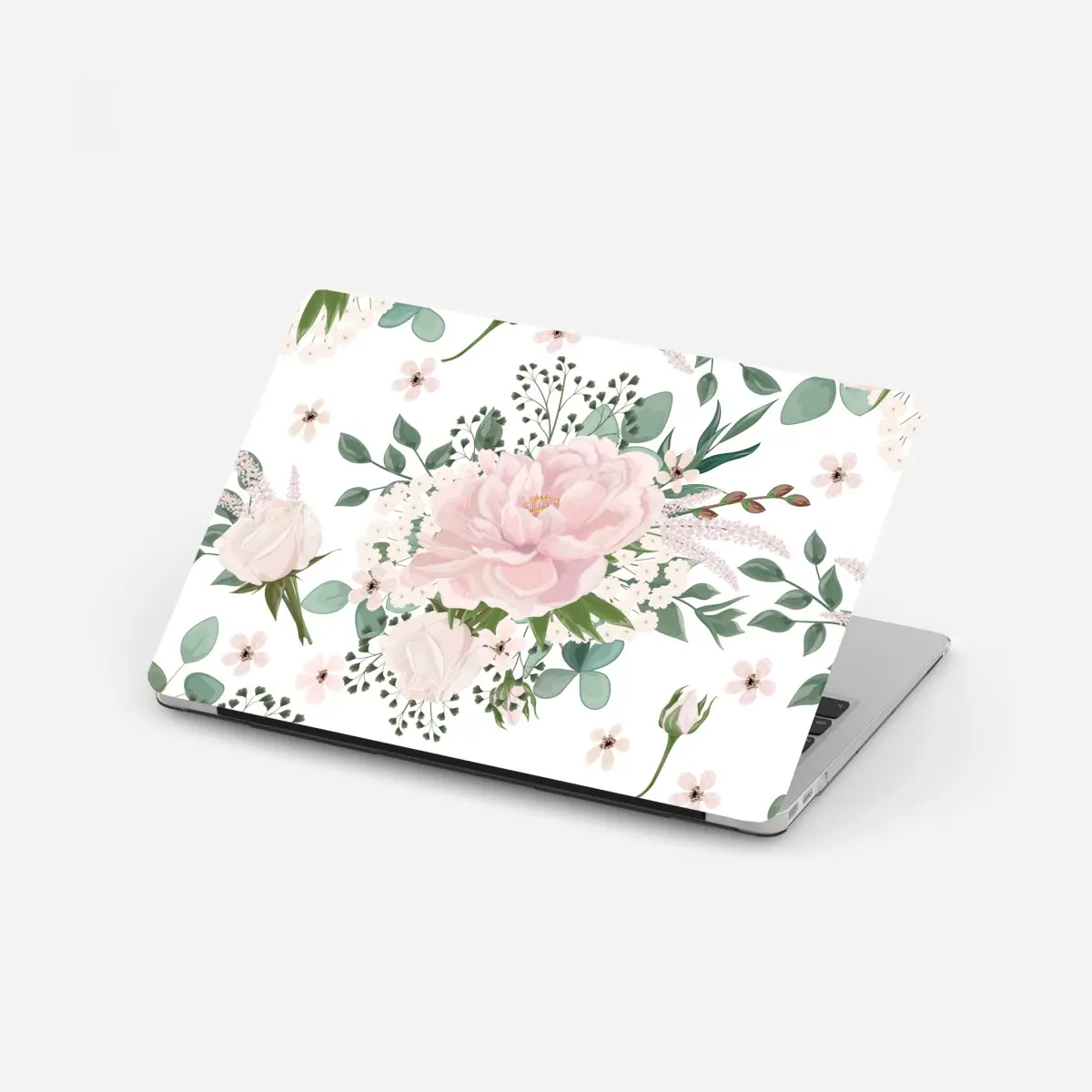 Adesivo per laptop bouquet di peonie rosa su sfondo bianco • Wallissimo®
