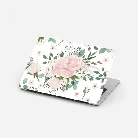 Adesivo per laptop bouquet di peonie rosa su sfondo bianco • Wallissimo®