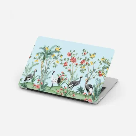 Adesivo per laptop giardino esotico con gru e fiori ornamentali • Wallissimo®