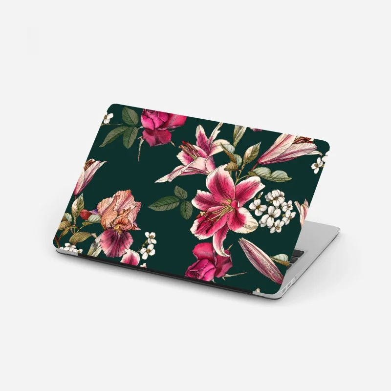 Adesivo per laptop eleganza floreale su fondo verde smeraldo