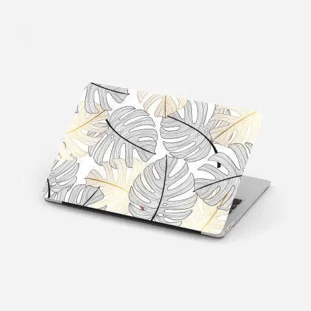 Adesivo per laptop eleganza botanica: foglie di monstera in oro e nero • Wallissimo®