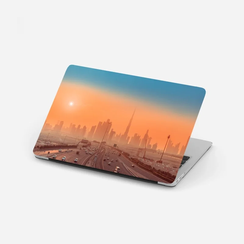 Adesivo per laptop skyline di Dubai al tramonto