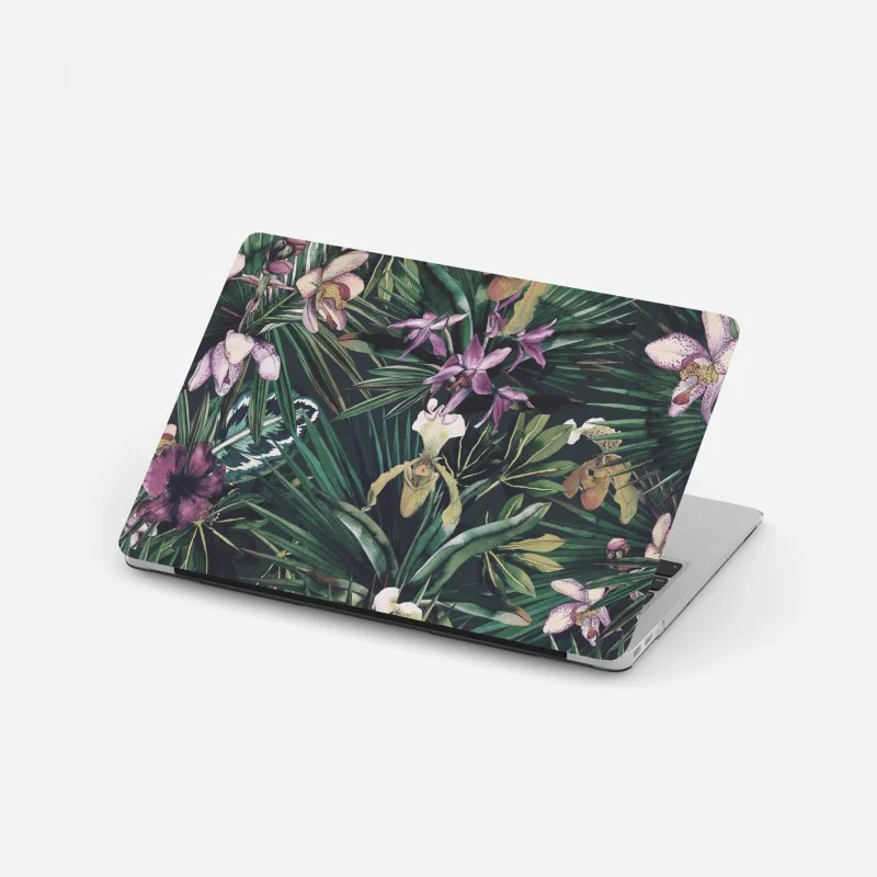Adesivo per laptop giardino tropicale di orchidee acquerellate