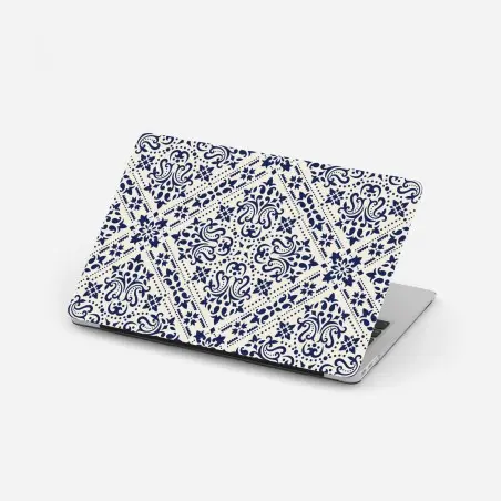 Adesivo per laptop motivo damascato blu navy su sfondo crema • Wallissimo®