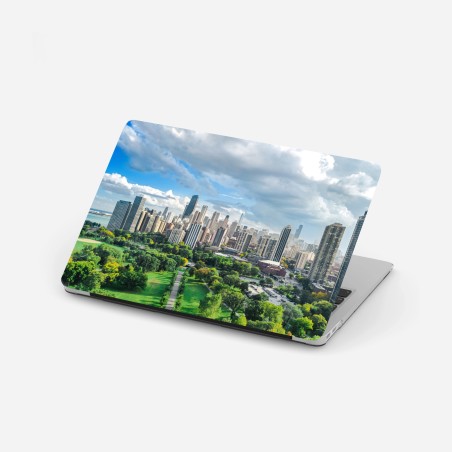 Adesivo per laptop panoramica urbana di Chicago con parco e lago • Wallissimo®