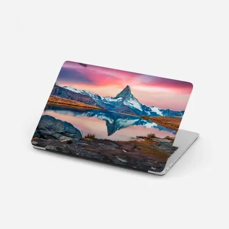 Adesivo per laptop tramonto sul lago Stellisee con il Cervino • Wallissimo®