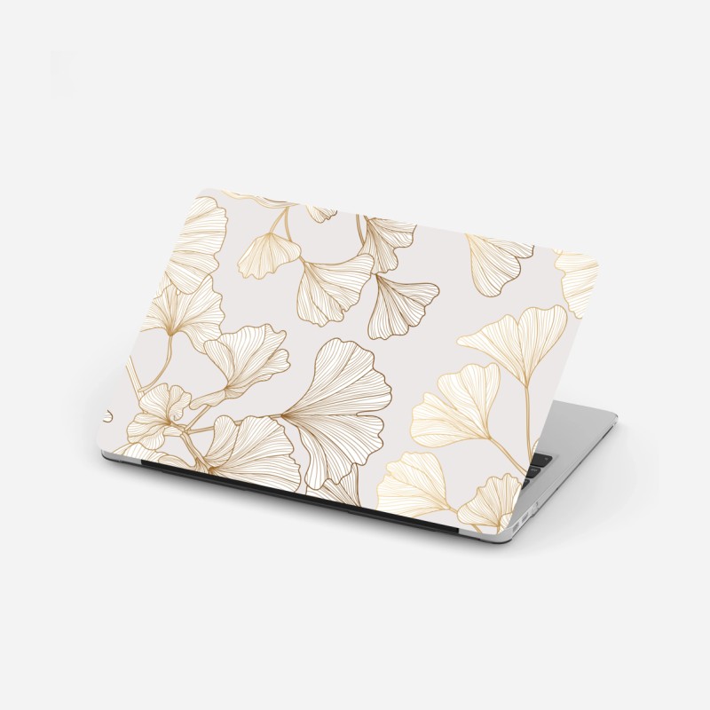 Adesivo per laptop foglie di ginkgo dorate su fondo chiaro