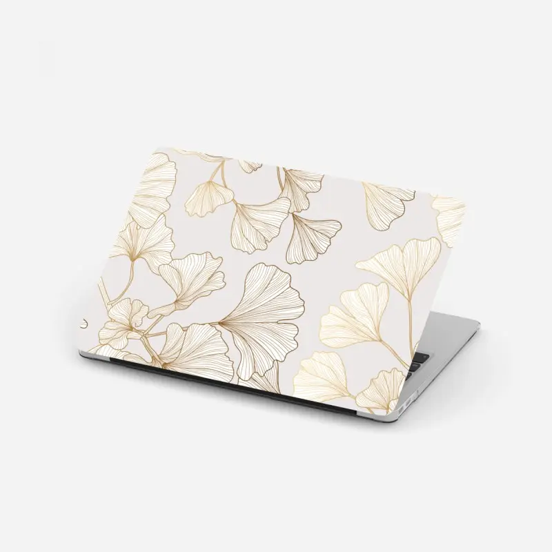 Adesivo per laptop foglie di ginkgo dorate su fondo chiaro