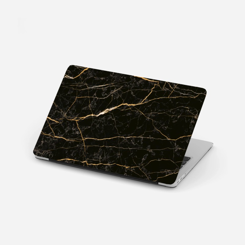 Adesivo per laptop marmo nero con venature dorate
