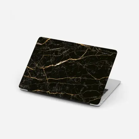 Adesivo per laptop marmo nero con venature dorate • Wallissimo®