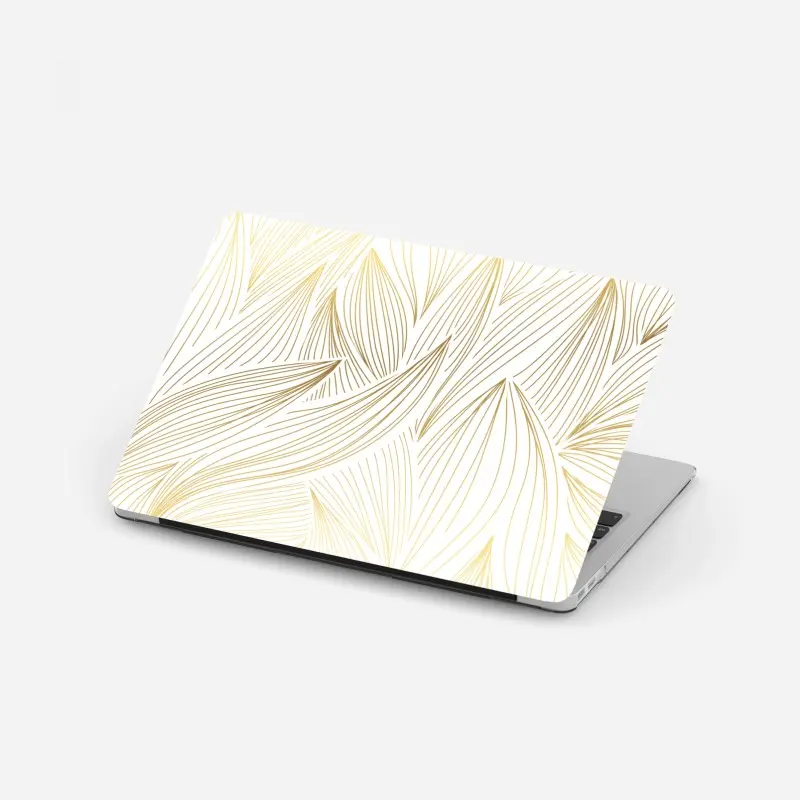 Adesivo per laptop motivo foglie dorate su sfondo bianco