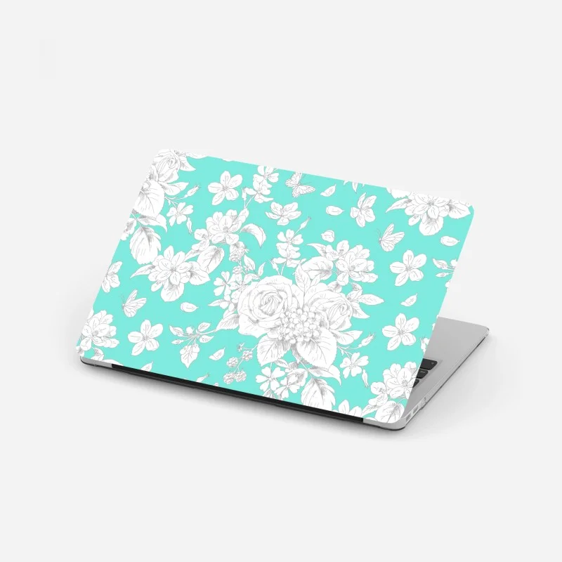 Adesivo per laptop motivo floreale turchese con rose e farfalle