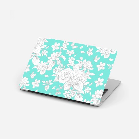 Adesivo per laptop motivo floreale turchese con rose e farfalle • Wallissimo®