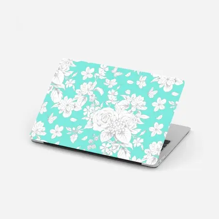 Adesivo per laptop motivo floreale turchese con rose e farfalle • Wallissimo®