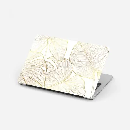 Adesivo per laptop eleganza botanica: foglie dorate su sfondo bianco • Wallissimo®