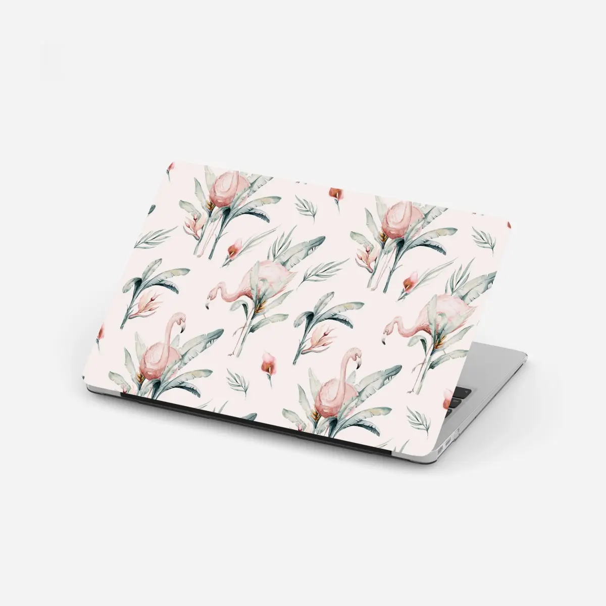 Adesivo per laptop fenicotteri acquerellati su sfondo rosa • Wallissimo®