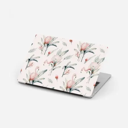 Adesivo per laptop fenicotteri acquerellati su sfondo rosa • Wallissimo®