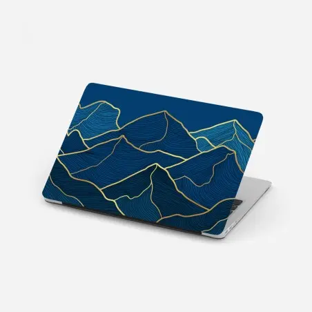 Adesivo per laptop montagne dorate su sfondo blu • Wallissimo®