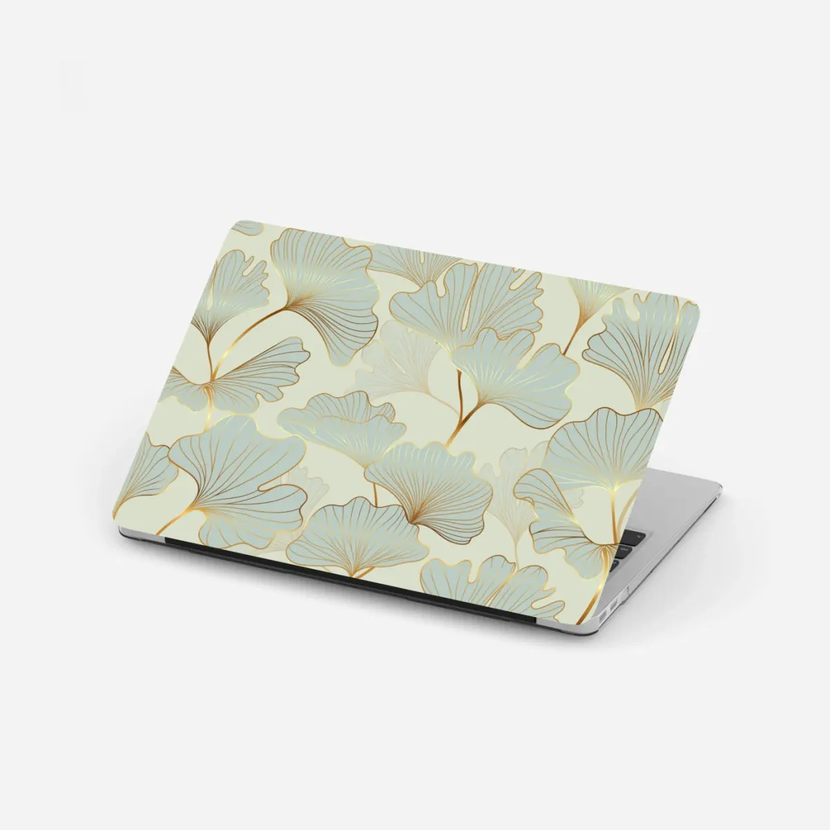 Adesivo per laptop motivo elegante di foglie di ginkgo con dettagli dorati • Wallissimo®