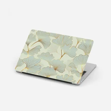 Adesivo per laptop motivo elegante di foglie di ginkgo con dettagli dorati • Wallissimo®