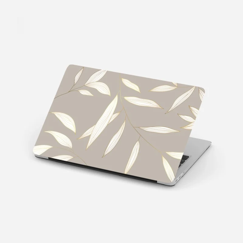 Adesivo per laptop motivo foglie dorate su sfondo beige