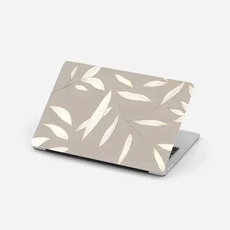 Adesivo per laptop motivo foglie dorate su sfondo beige • Wallissimo®