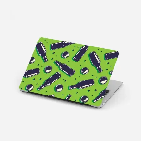 Adesivo per laptop motivo bottiglie e tappi su sfondo verde • Wallissimo®