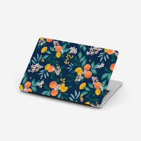 Adesivo per laptop motivo botanico di agrumi su sfondo blu • Wallissimo®