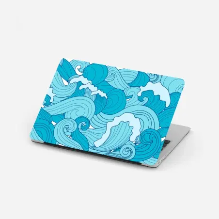 Adesivo per laptop onde marine astratte in toni di blu • Wallissimo®