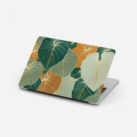 Adesivo per laptop motivo foglie tropicali con dettagli dorati • Wallissimo®