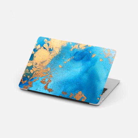Adesivo per laptop onda astratta in blu e oro • Wallissimo®