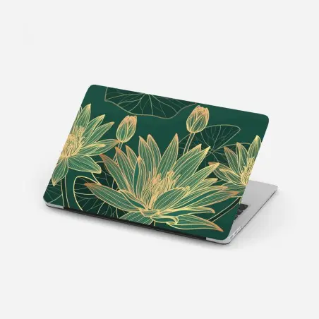 Adesivo per laptop ninfee dorate su sfondo verde • Wallissimo®